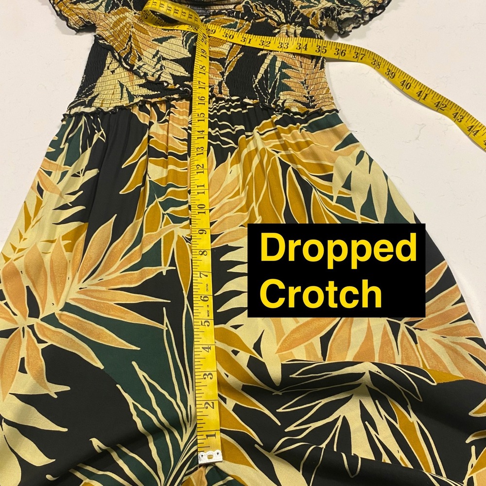 PATRONS OF PEACE Off-Shoulder Smocked Wide Leg Crop Jumpsuit XS Tropical Vacay - Picture 9 of 14